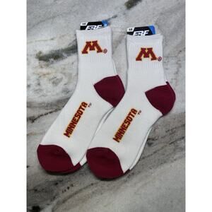 Two 2 Minnesota Golden Gophers NCAA FBF For Bare Feet Crew White Socks New Large